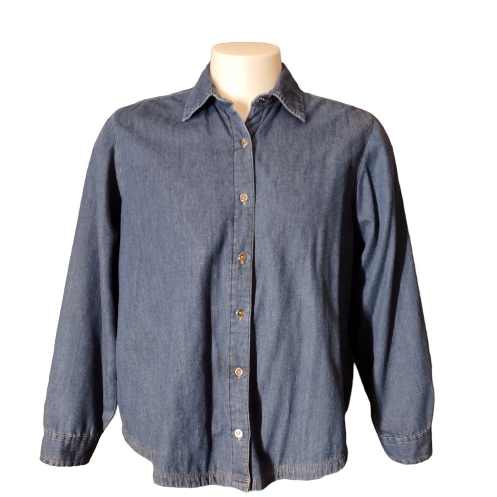 Denim Shirt Riders by Lee Blue Large Women Buffalo Plaid Lined Shacket Cozy Core